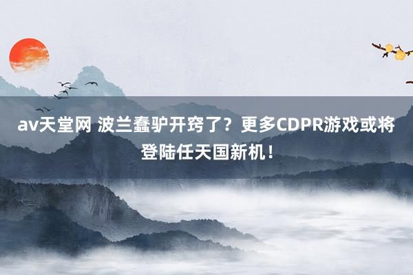 av天堂网 波兰蠢驴开窍了？更多CDPR游戏或将登陆任天国新机！